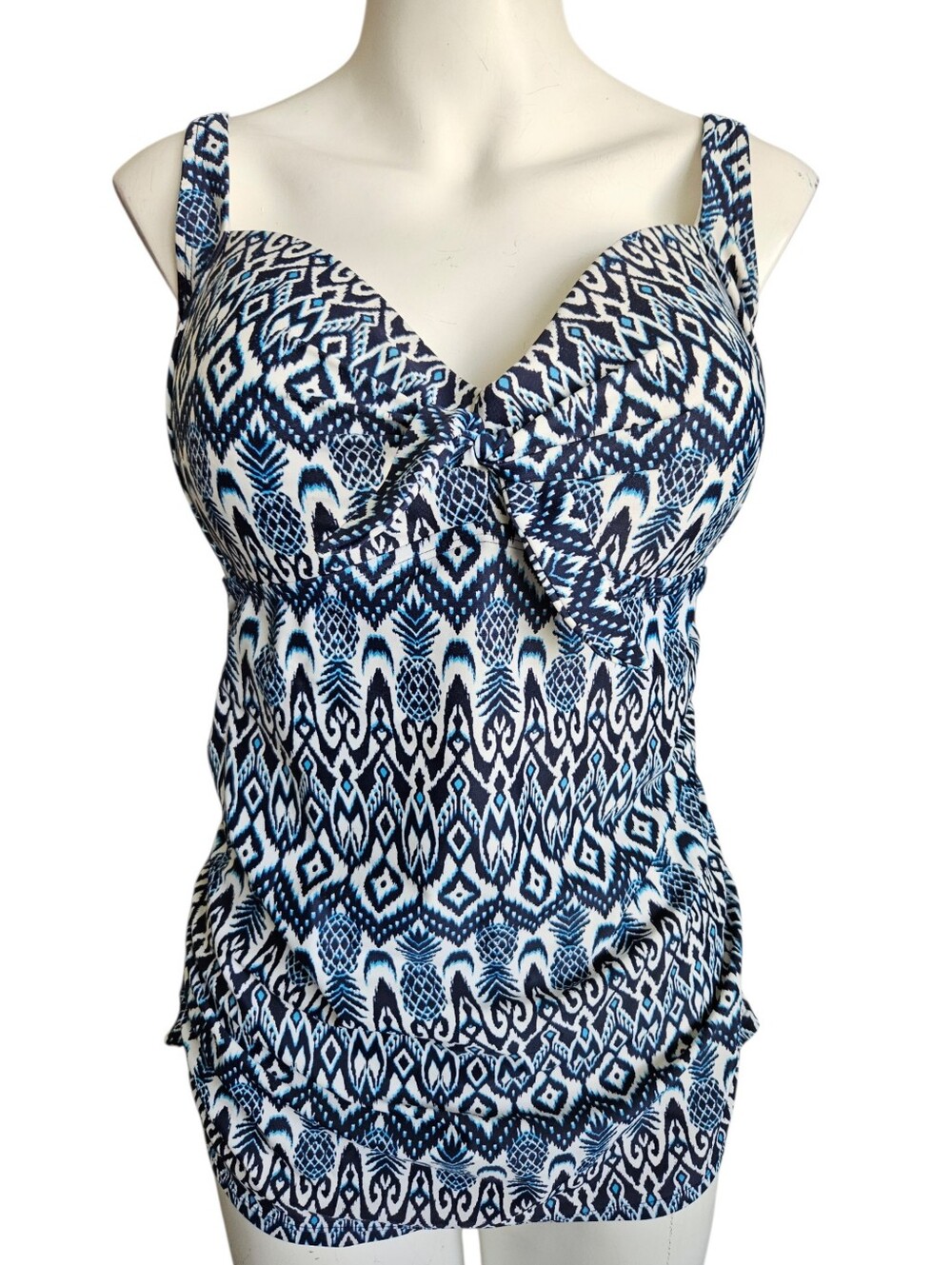 Kona‎ Sol Blue Boho Batik Print Tankini Top Sz Large Summer Pool Beach Vacation